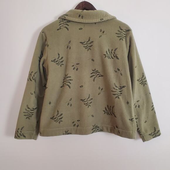 Vintage 90s Y2K Fern Leaf Fleece Cardigan Green Medium - Picture 5 of 9